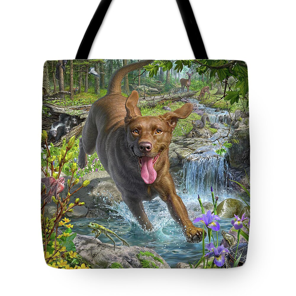 Chocolate Labrador Tote Bag featuring the digital art Spring Runoff by Mark Fredrickson