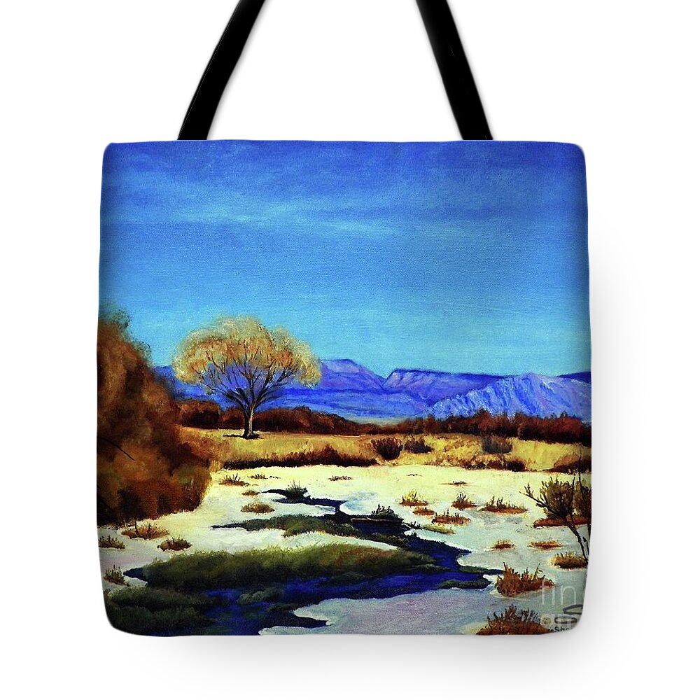 Wintery Tote Bag featuring the painting Spring Runoff by Sherril Porter