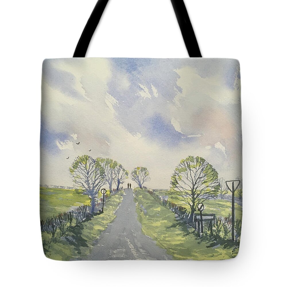 Watercolour Tote Bag featuring the painting Spring Sky over York Road, Kilham by Glenn Marshall
