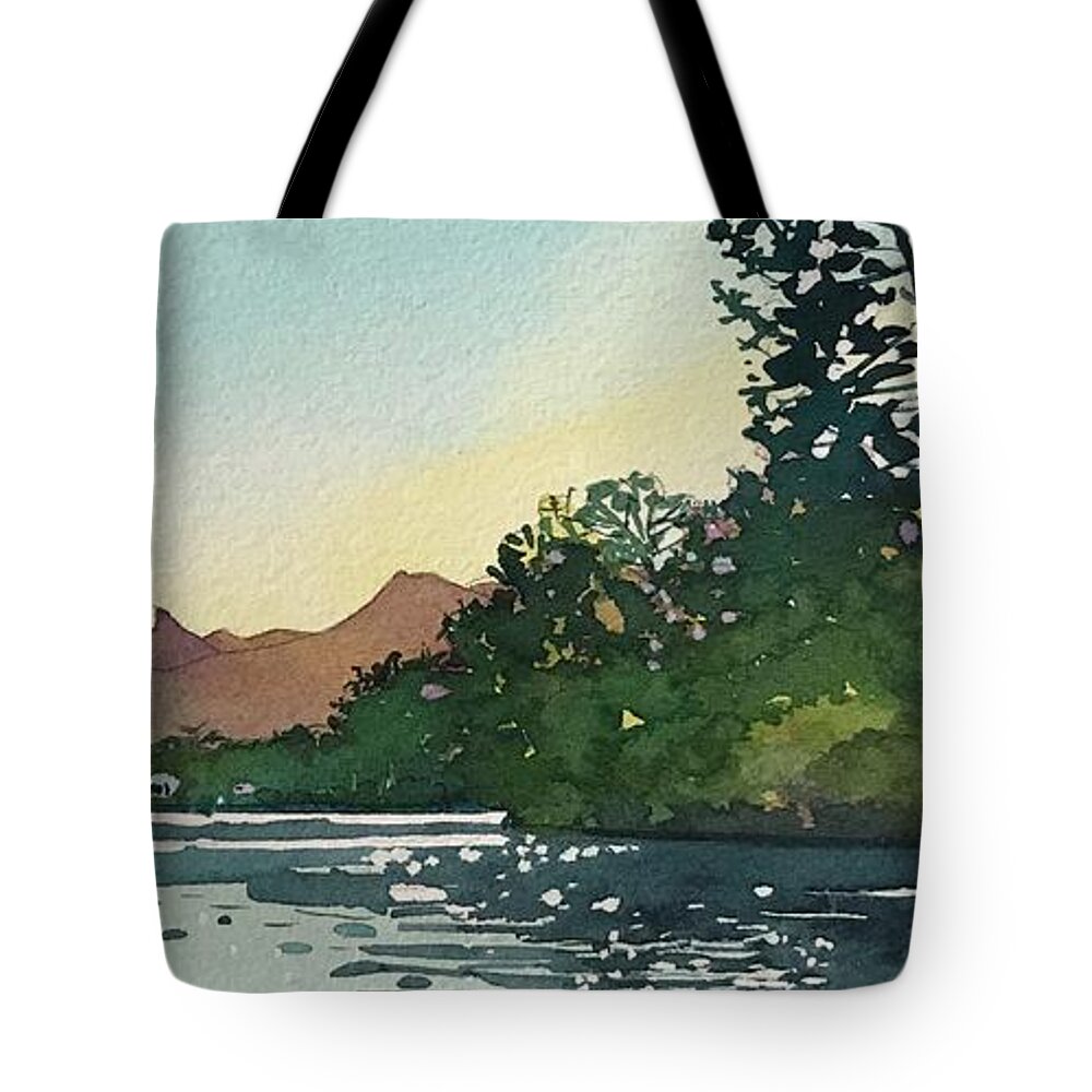 Malibou Lake Tote Bag featuring the painting Spring sunshine Malibou lake by Luisa Millicent