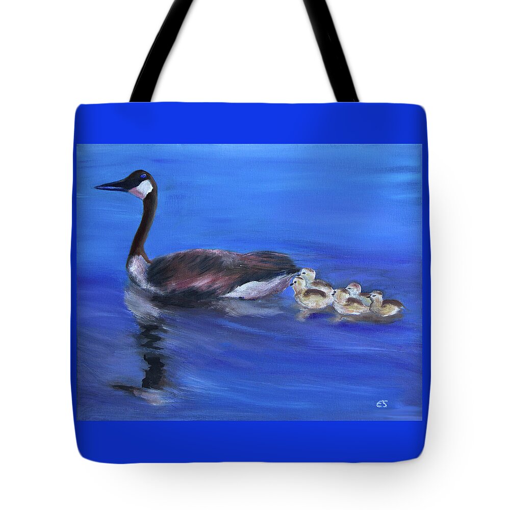 Canadian Goose Tote Bag featuring the painting Spring Surprise by Evelyn Snyder