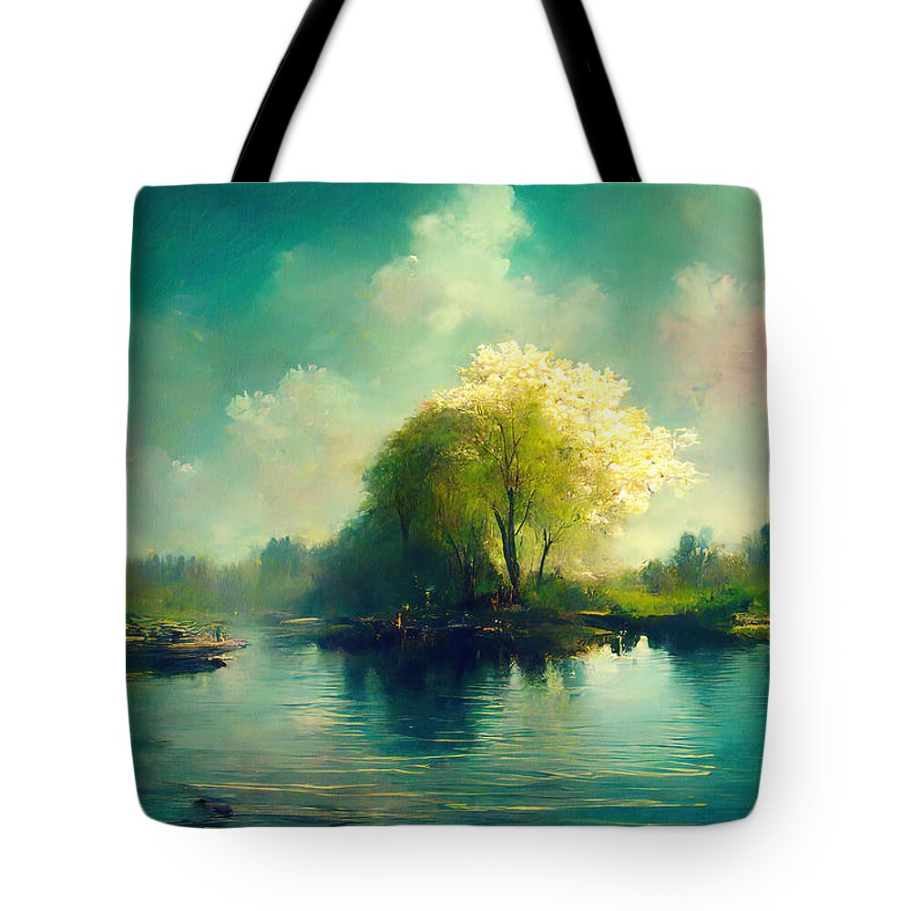 Lake Tote Bag featuring the painting Spring, Symphony of Nature, 13 by AM FineArtPrints