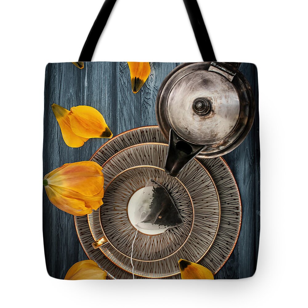 Still Life Tote Bag featuring the photograph Spring Tea by Maggie Terlecki