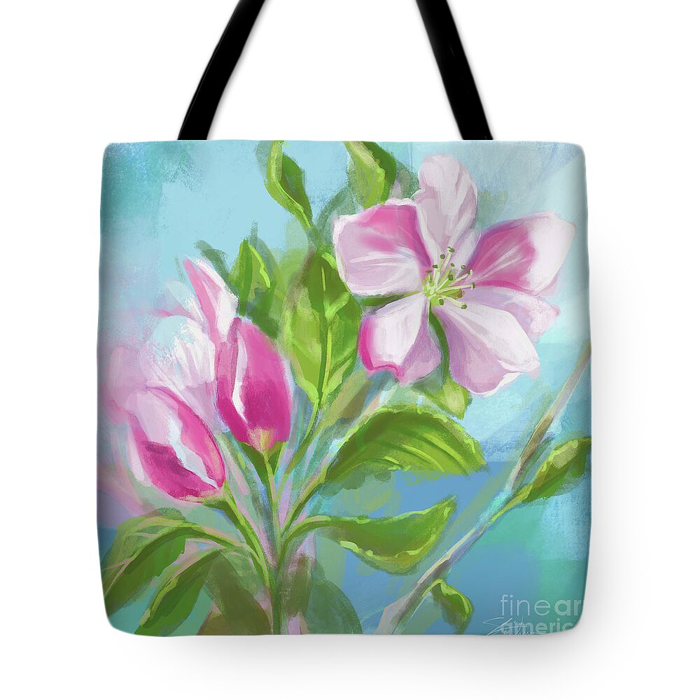 Apple Tote Bag featuring the mixed media Springtime Apple Blossoms by Shari Warren