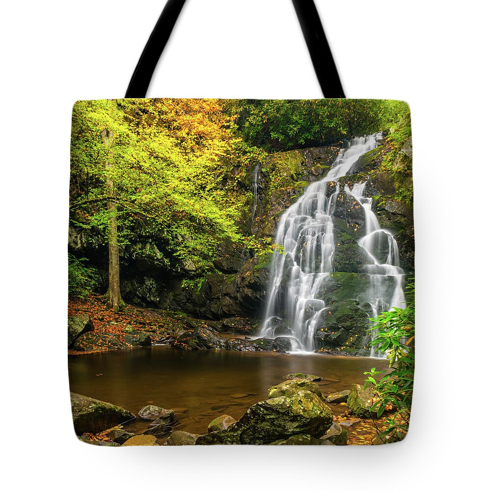 Appalachian Mountains Tote Bag featuring the photograph Spruce Flats Falls Autumn Full View by Kenneth Everett