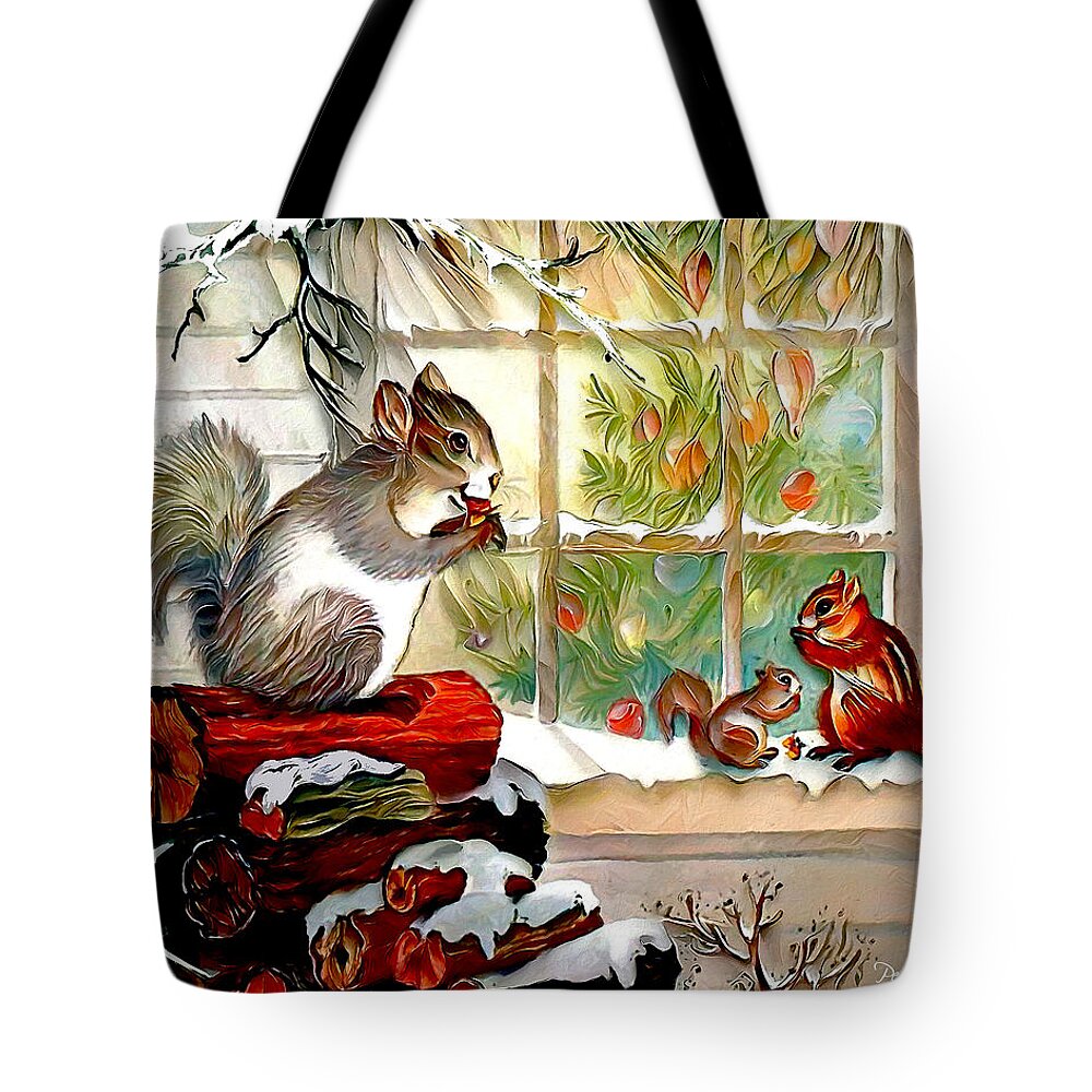 Nature Tote Bag featuring the digital art Squirrel's Christmas by Pennie McCracken