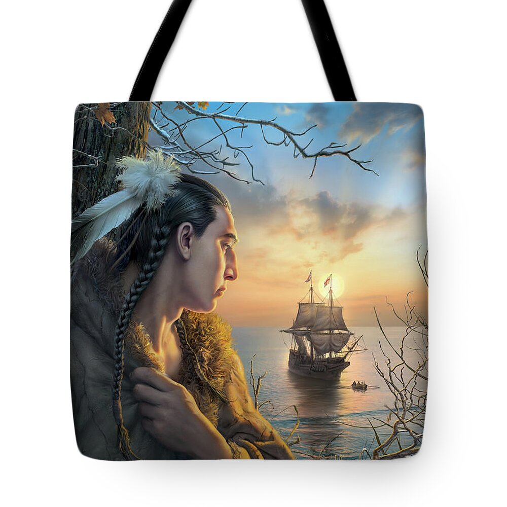 Indian Tote Bag featuring the digital art Squanto by Mark Fredrickson
