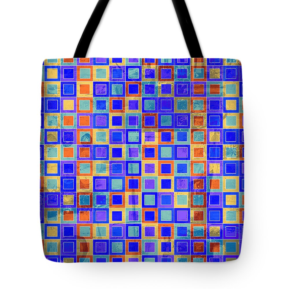 Art With Squares Tote Bag featuring the digital art SQUARE MELONS Purple Orange Abstract Squares by Lynnie Lang