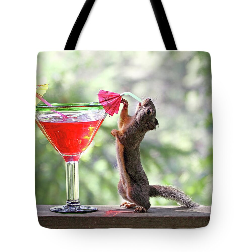 Squirrels Tote Bag featuring the photograph Squirrel at Cocktail Hour by Peggy Collins