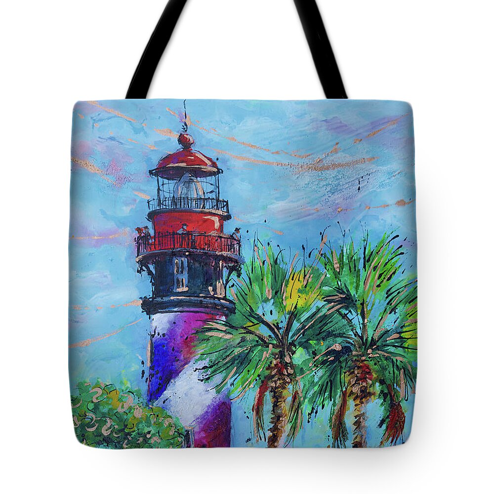 Tote Bag featuring the painting St. Augustine Lighthouse lll by Jyotika Shroff