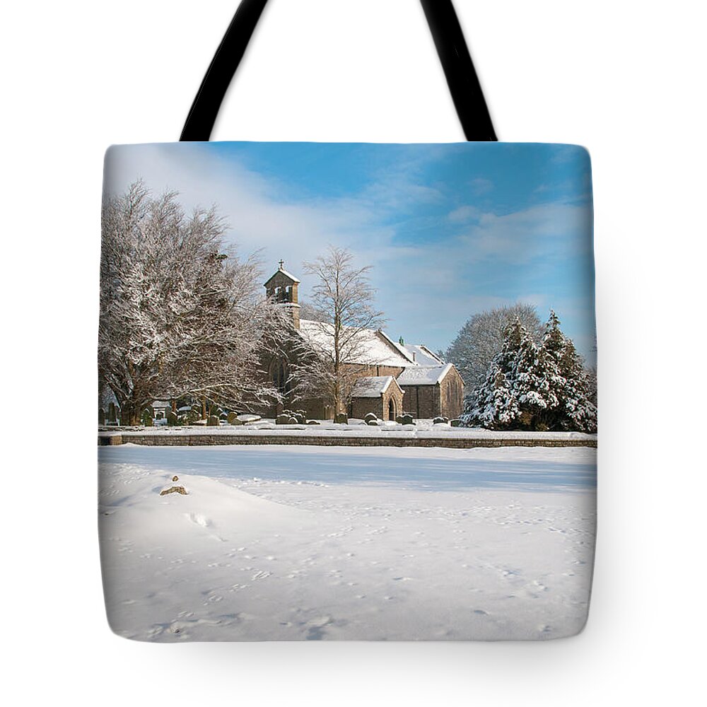 Bowes County Durham Tote Bag featuring the mixed media St Giles Church Bowes by Smart Aviation