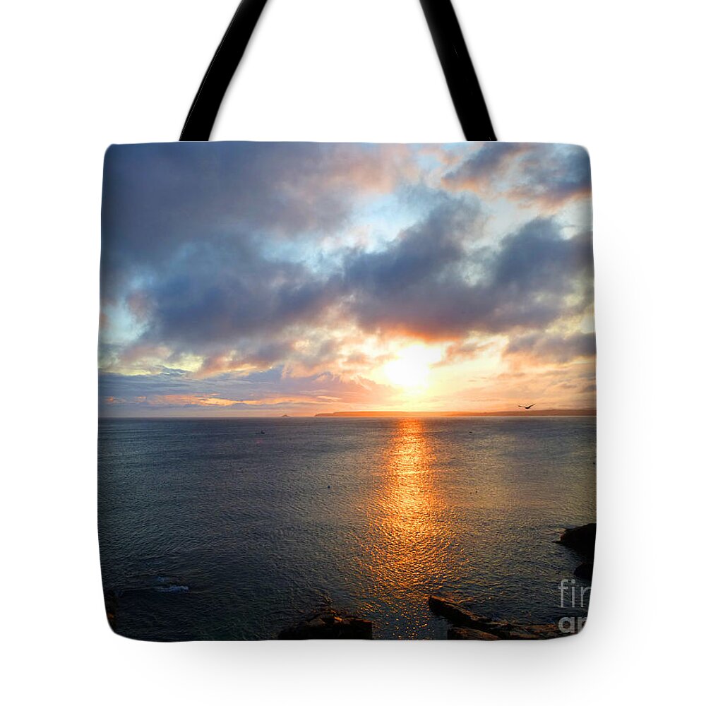 Background Tote Bag featuring the photograph St Ives Bay Sunrise After Storm by Christopher Gill