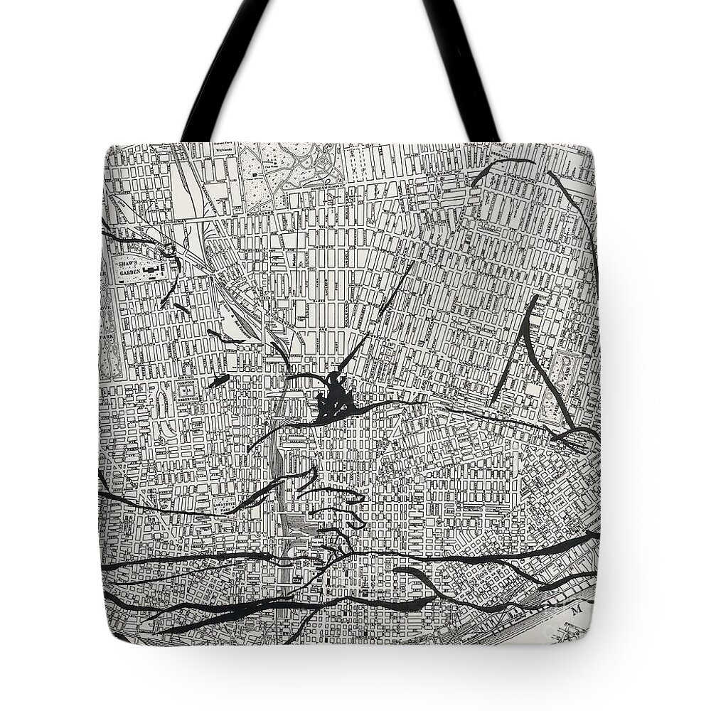 Sumi Ink Tote Bag featuring the drawing St. Louis MO by M Bellavia