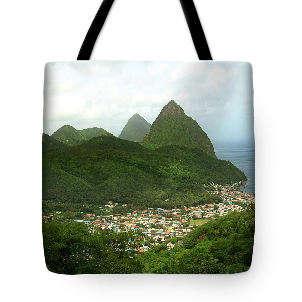 St. Lucia Tote Bag featuring the photograph St. Lucia Pitons by Flinn Hackett