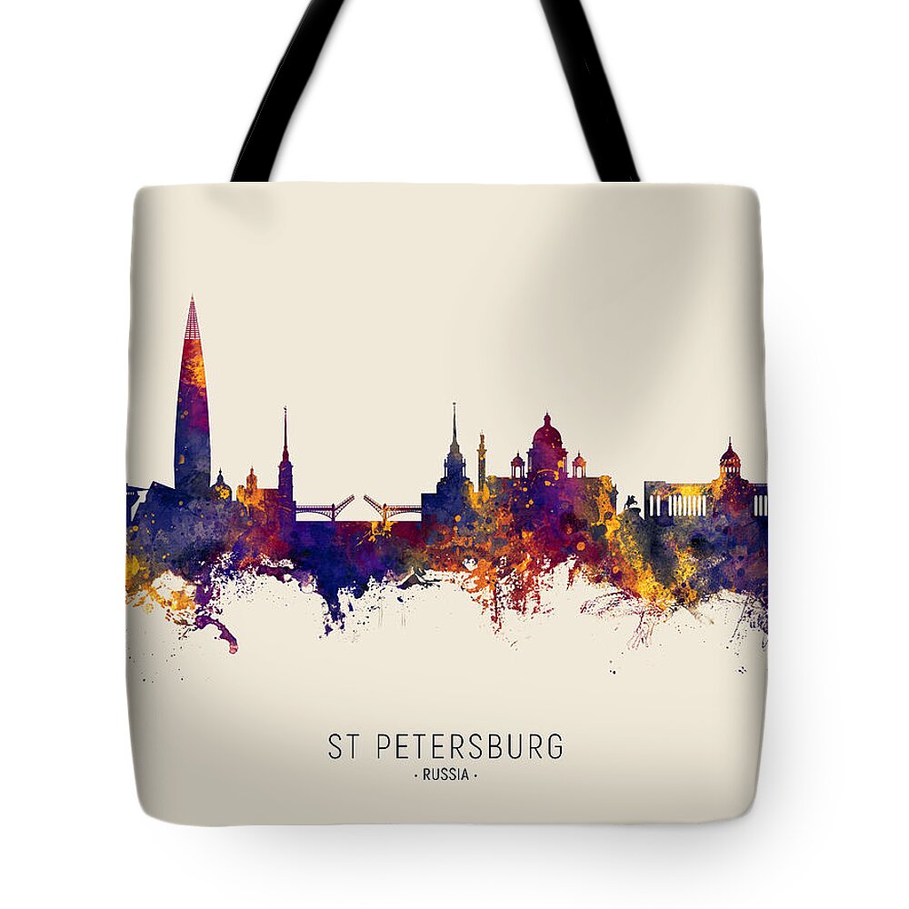 St Petersburg Tote Bag featuring the digital art St Petersburg Russia Skyline #33 by Michael Tompsett