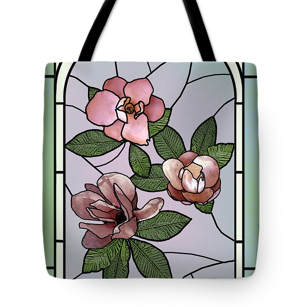 Stained Tote Bag featuring the digital art Stained Glass Magnolias by Julie Rodriguez Jones