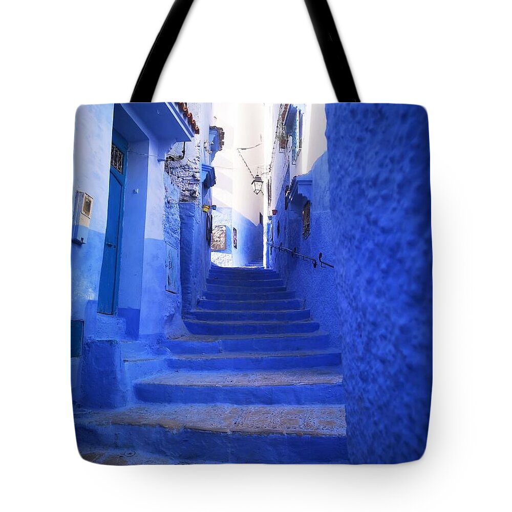 Blue Stairs Tote Bag featuring the photograph Stairway to... by Jarek Filipowicz