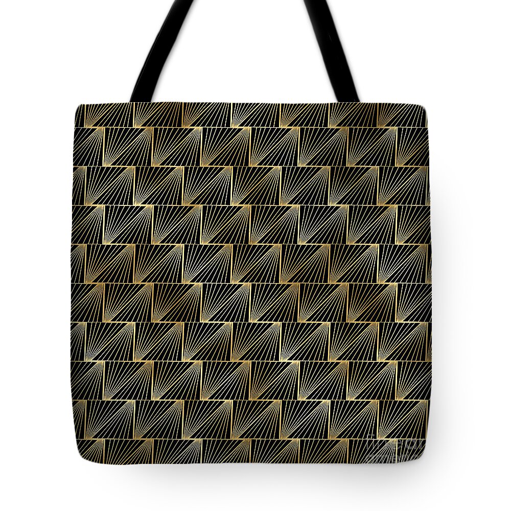 Art Tote Bag featuring the digital art Stakhana - Gold Black Art Deco Seamless Pattern by Sambel Pedes