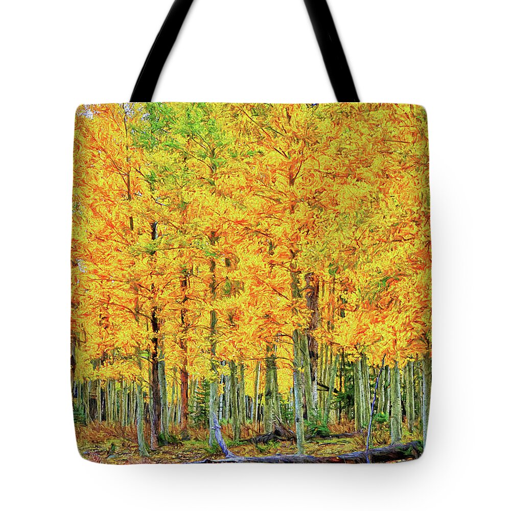 Foliage Tote Bag featuring the photograph Stand of Aspens-Digital Art by Steve Templeton