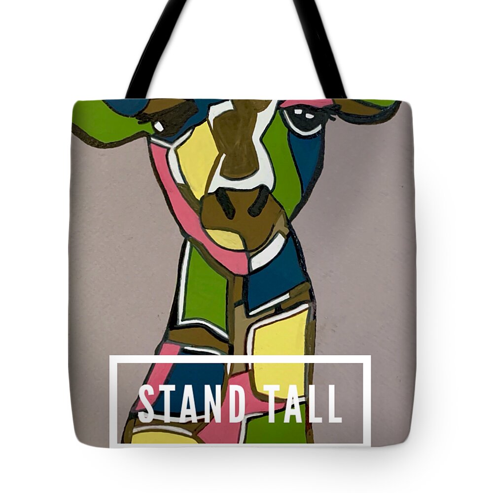 Giraffe Painting Tote Bag featuring the painting Stand Tall - Colorful Giraffe Painting by Christie Olstad