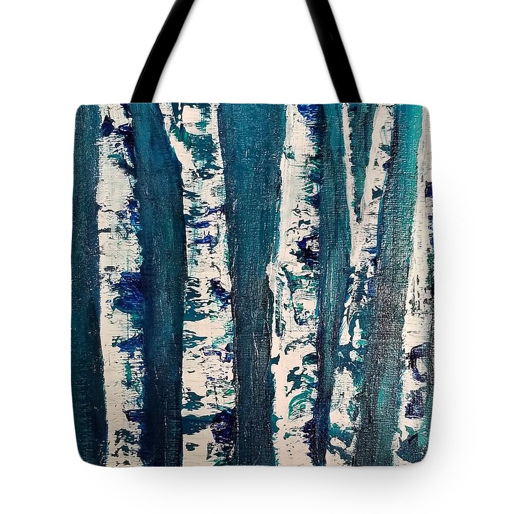 Birch Trees Tote Bag featuring the mixed media Stand Together by Terry Ann Morris