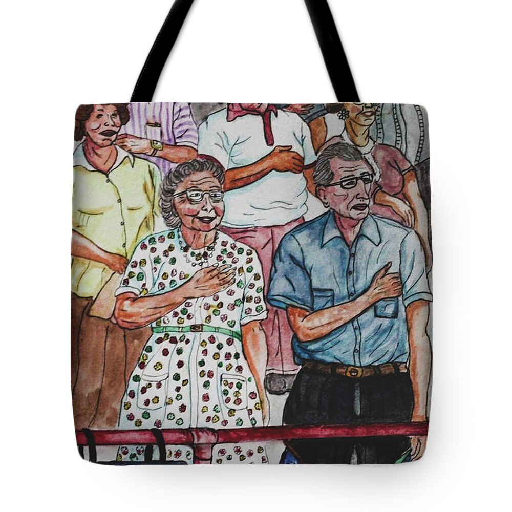 National Anthem Tote Bag featuring the photograph Standing for the National Anthem at Ebbets Field 1940s by Philip And Robbie Bracco