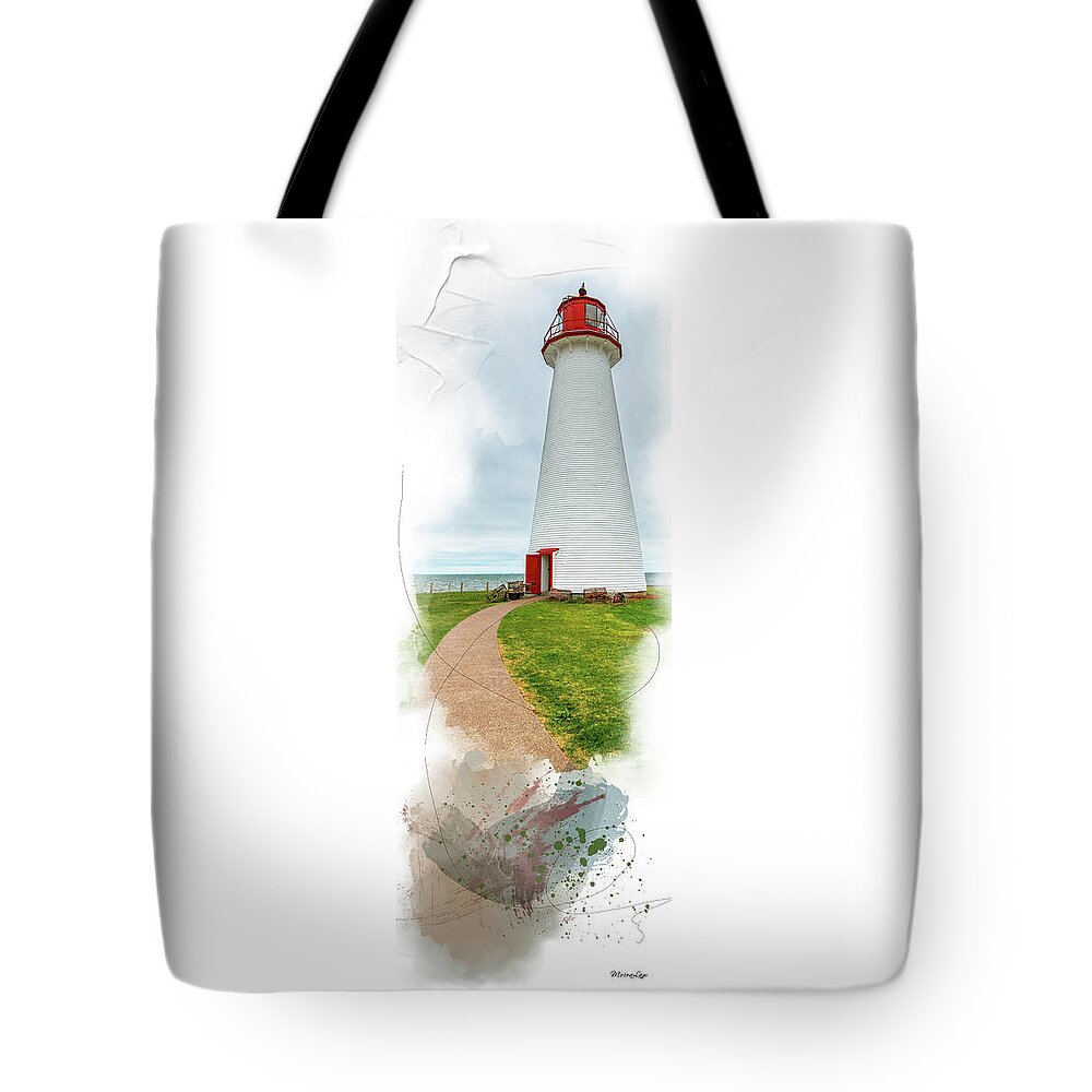 Lighthouse Tote Bag featuring the mixed media Standing Tall by Moira Law