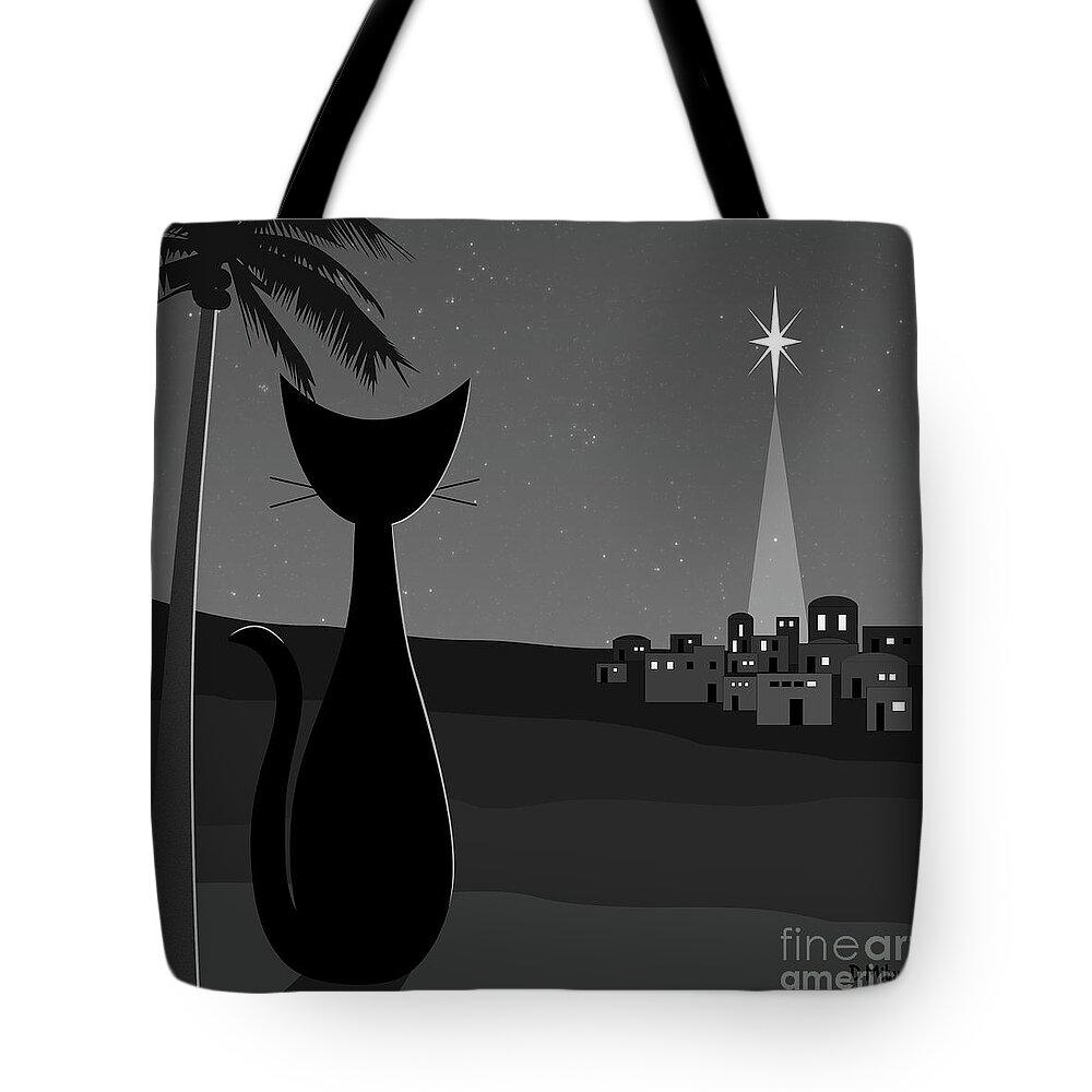 Star Tote Bag featuring the digital art Star of Bethlehem Grayscale by Donna Mibus