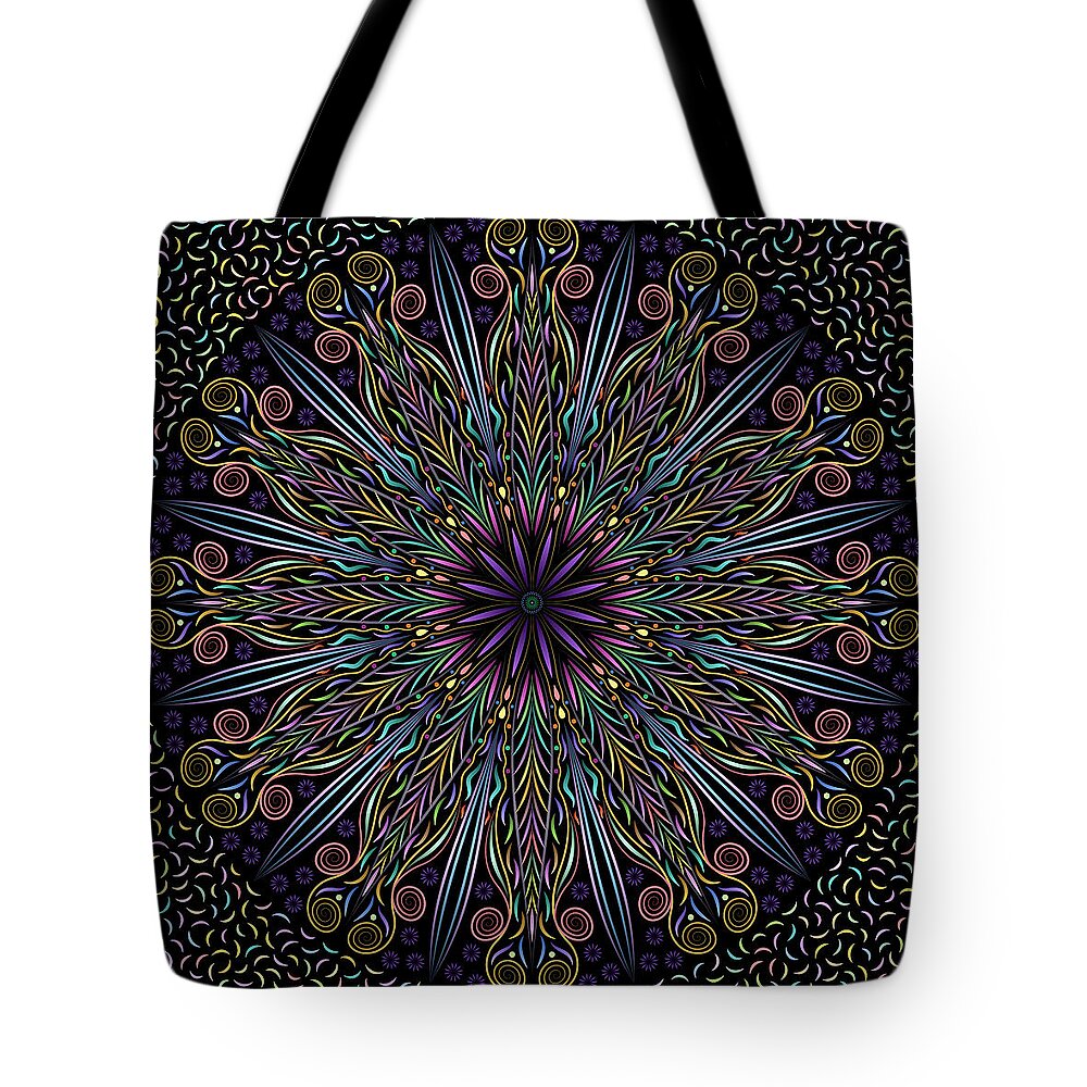 Illuminated Mandalas Tote Bag featuring the digital art Star Of Bright Feathers by Becky Titus