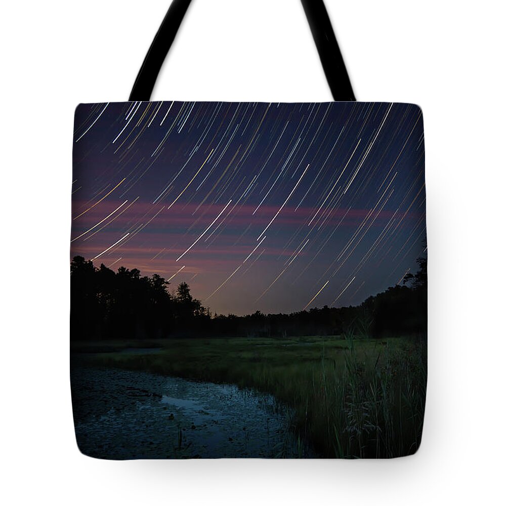 New Jersey Tote Bag featuring the photograph Star Trails Over Shane Branch at Friendship by Kristia Adams