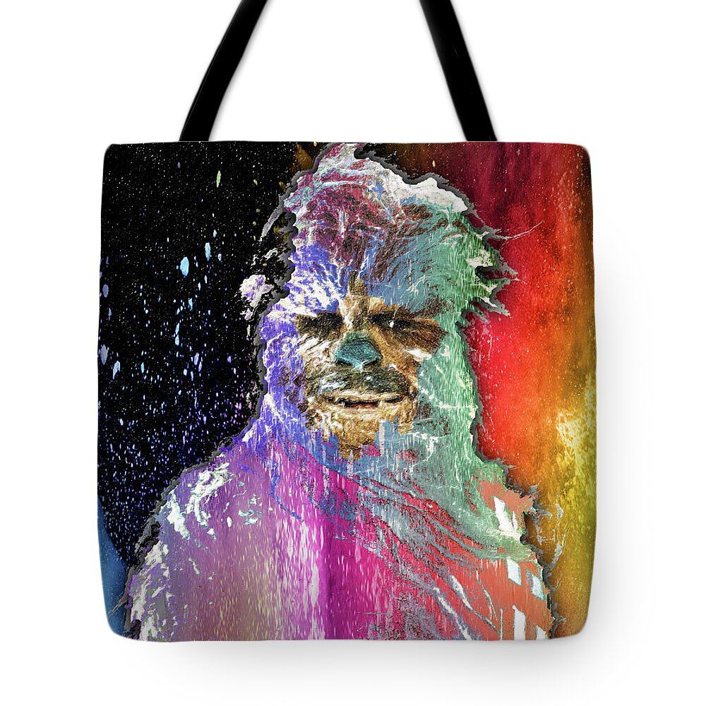 Yoda Tote Bag featuring the painting Star Wars Pop Chewbacca by Tony Rubino