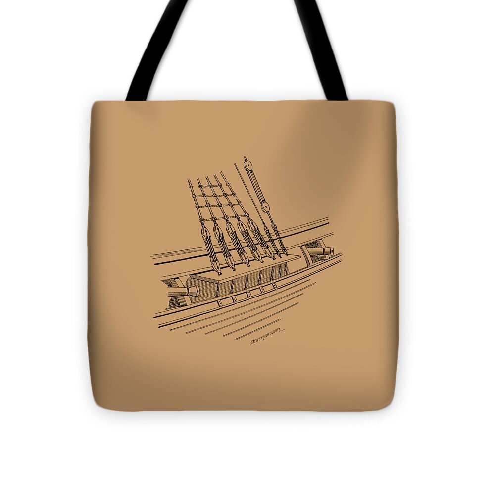 Sailing Vessels Tote Bag featuring the drawing Starboard gunports by Panagiotis Mastrantonis