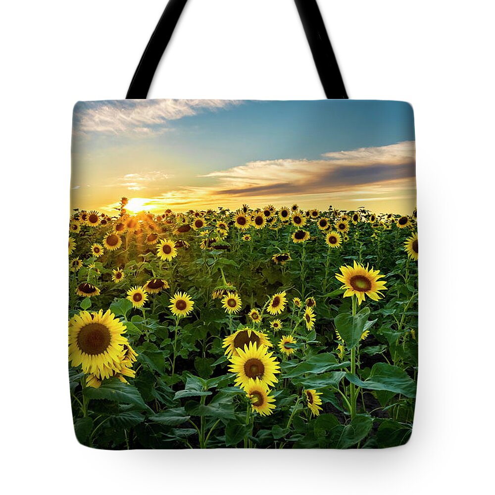 Sunset Tote Bag featuring the photograph Starburst Sunset by Harold Rau