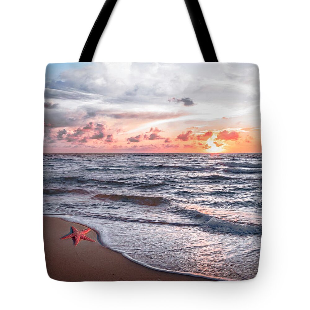 Animals Tote Bag featuring the photograph Starfish Treasure in Soft Beach Tones by Debra and Dave Vanderlaan