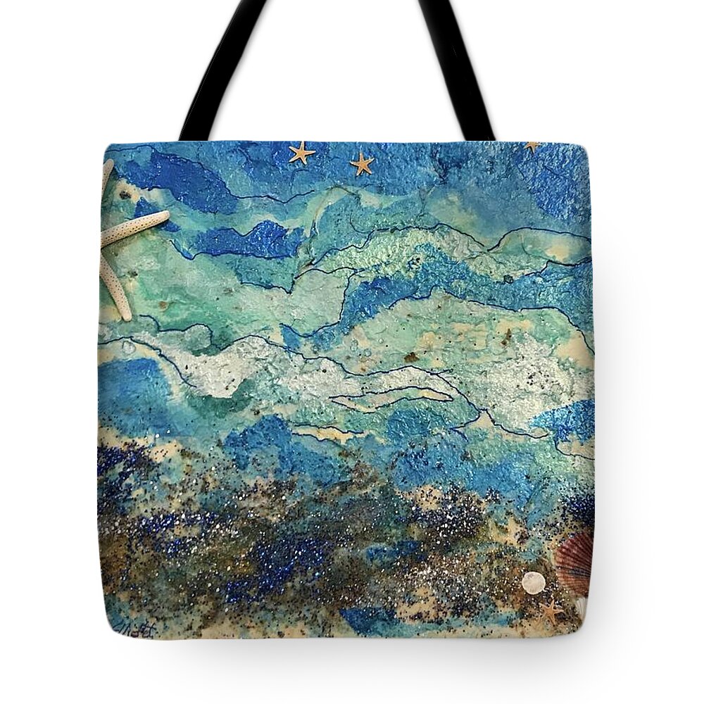 Seascape Tote Bag featuring the painting Starry Starfish Night by Elaine Elliott