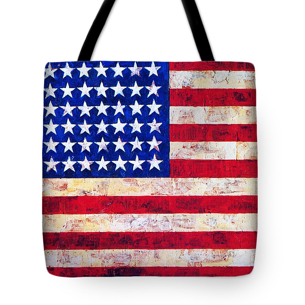 Jasper Johns Flag Tote Bag featuring the digital art Stars and Stripes by Vagabond Folk Art - Virginia Vivier
