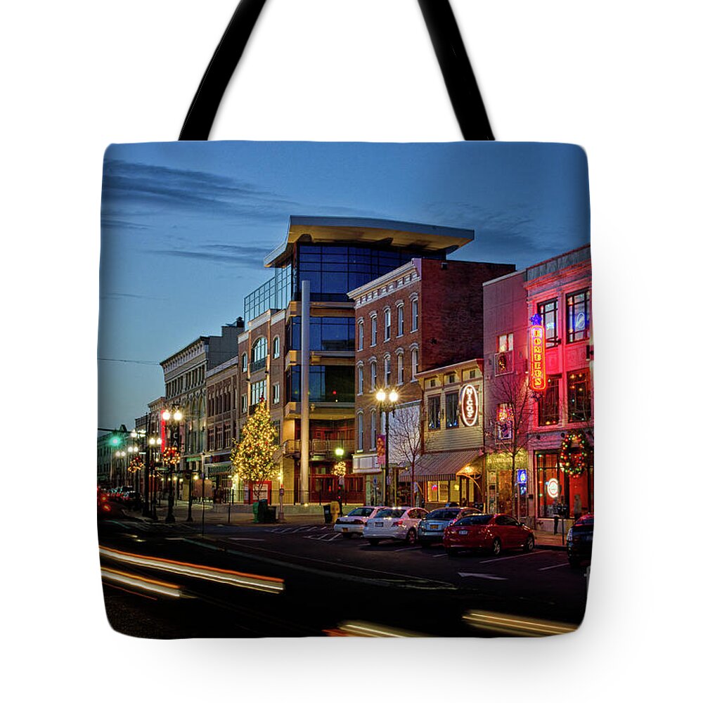 Christmas Tote Bag featuring the photograph State Street Lights by Neil Shapiro