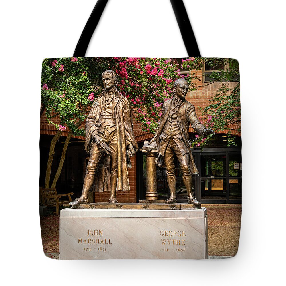 Statue Tote Bag featuring the photograph Statue of John Marshall and George Wythe by Rachel Morrison