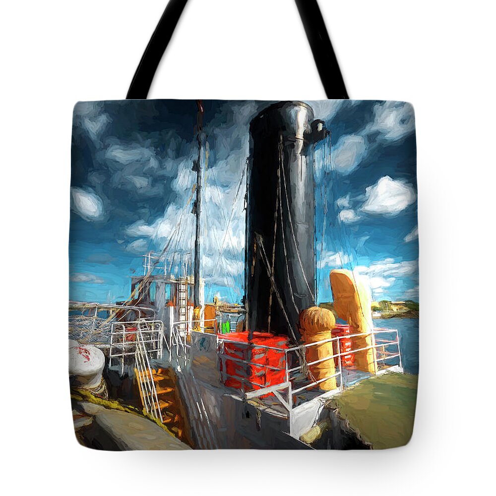 Boat Tote Bag featuring the digital art Steam Driven by Wayne Sherriff