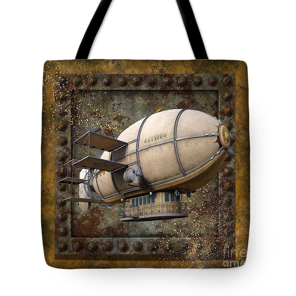 Wallart Tote Bag featuring the digital art Steampunk Zeppelin Blimp by Tina Mitchell