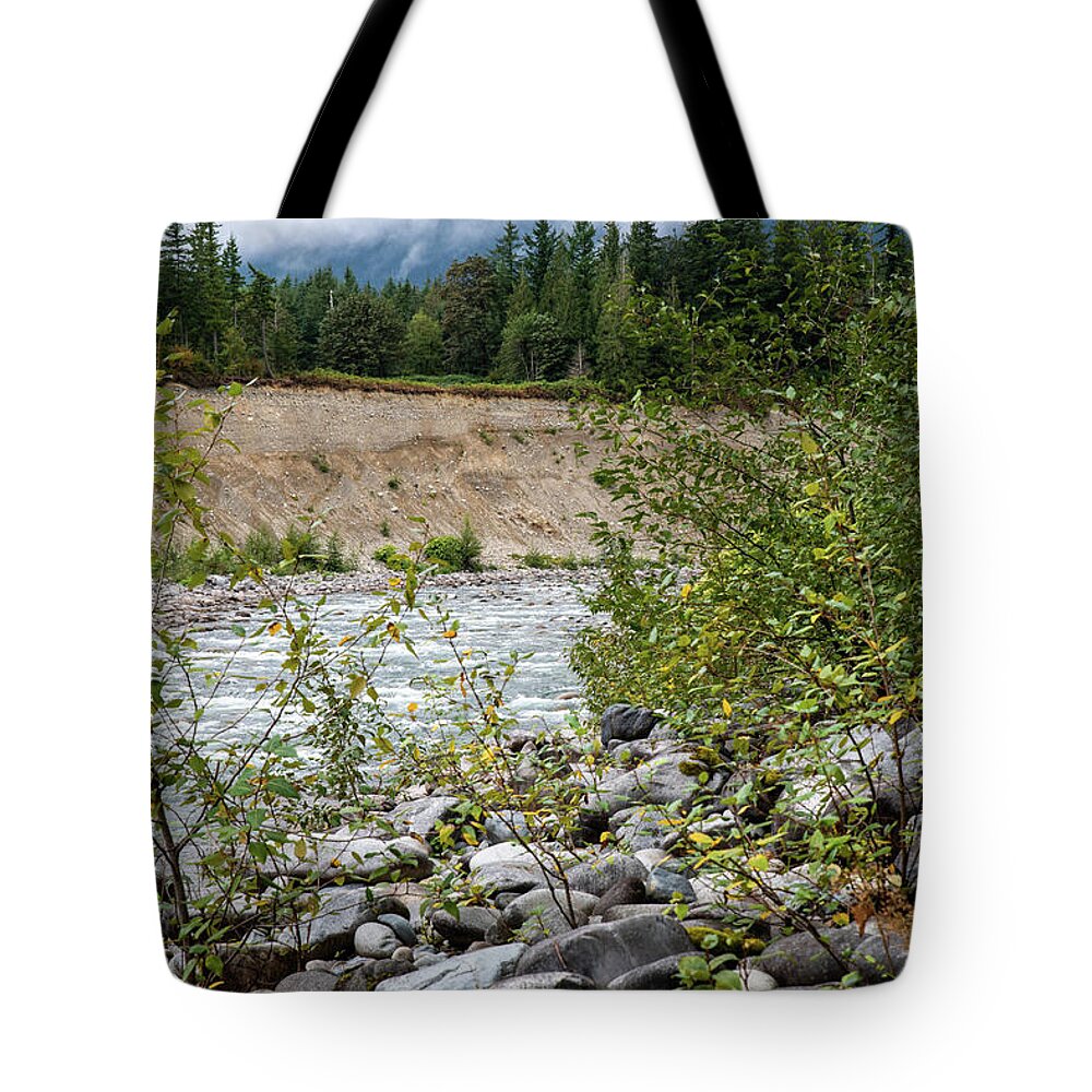 Steep Bank On North Fork Tote Bag featuring the photograph Steep Bank on North Fork by Tom Cochran