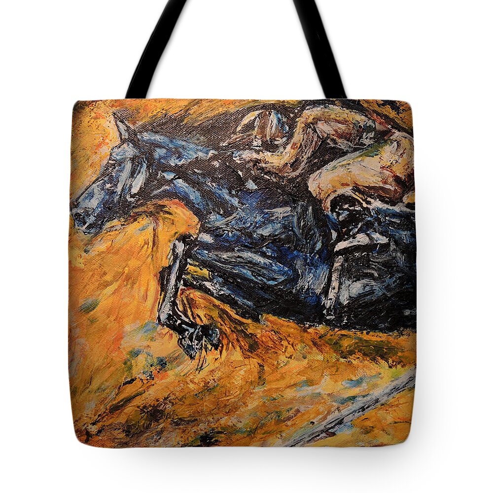 Steeplechase Tote Bag featuring the painting Steeplechase by John Bohn