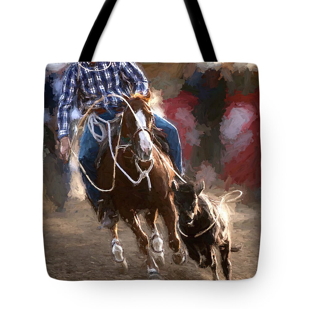 2010 Tote Bag featuring the digital art Steer Roping - 1 by Bruce Bonnett