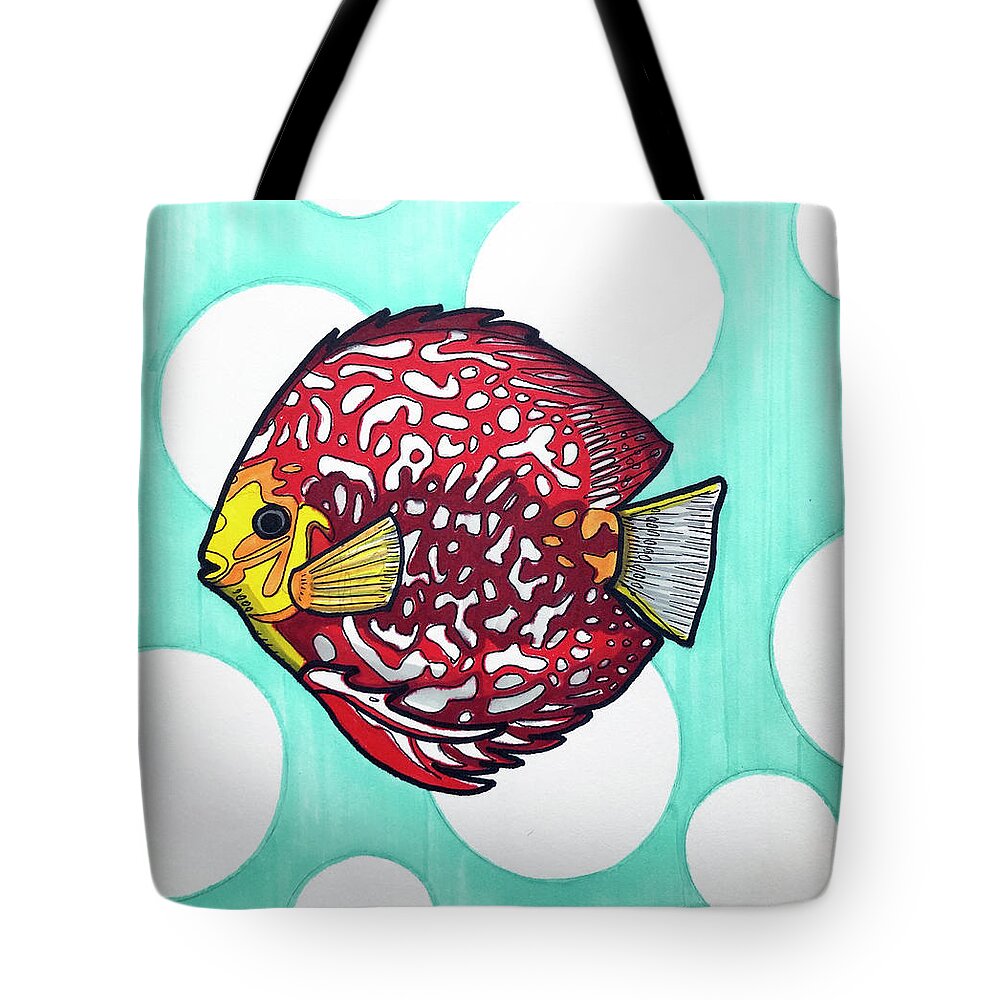 Discus Fish Tote Bag featuring the drawing Stendker Discus Fish by Creative Spirit