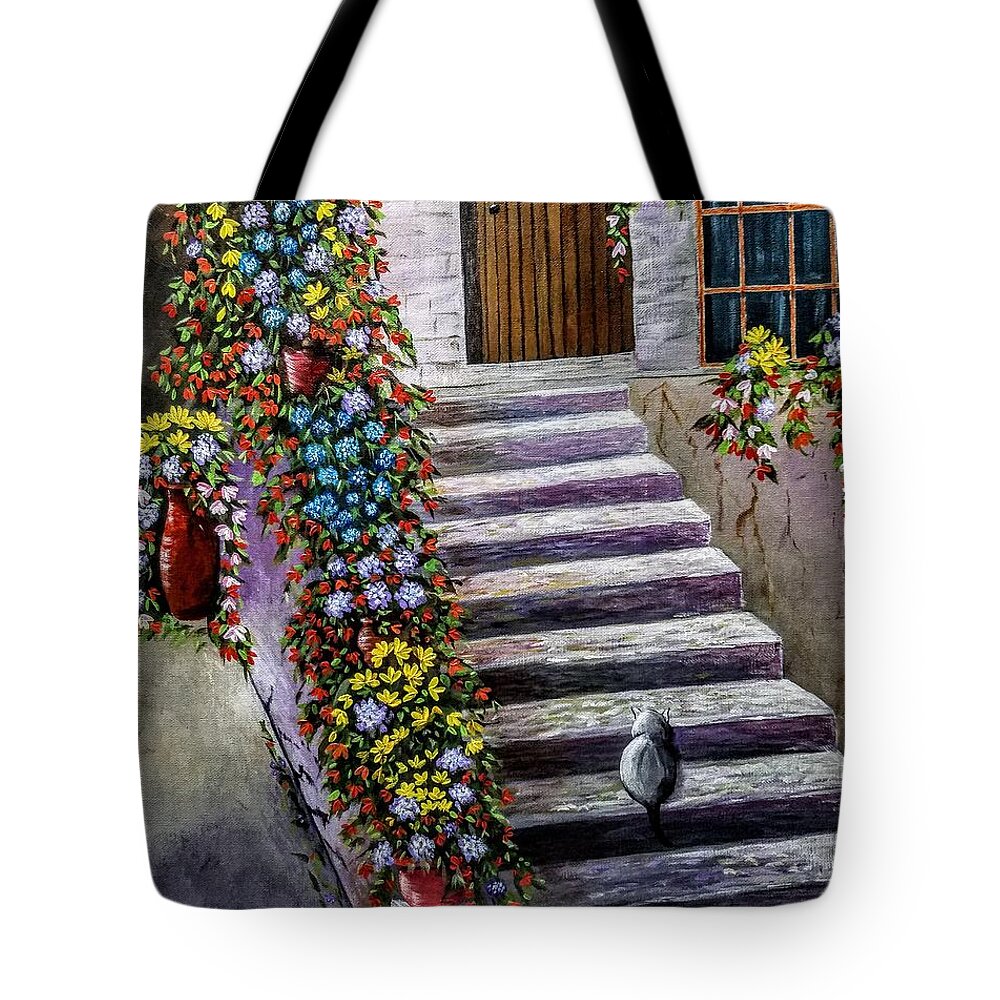 Cats Tote Bag featuring the painting Step by Step by Jimmy Chuck Smith