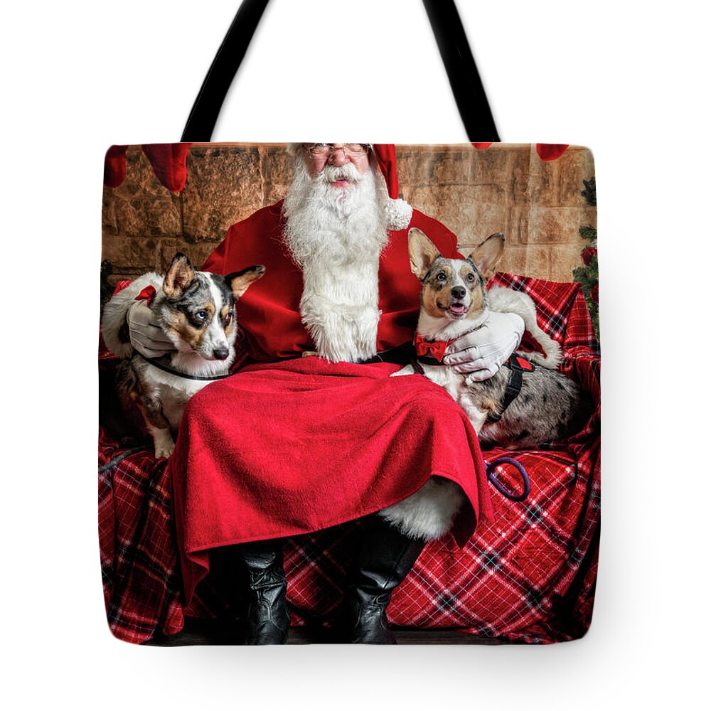 Sidney Tote Bag featuring the photograph Steve-O and Sidney with Santa 1 by Christopher Holmes