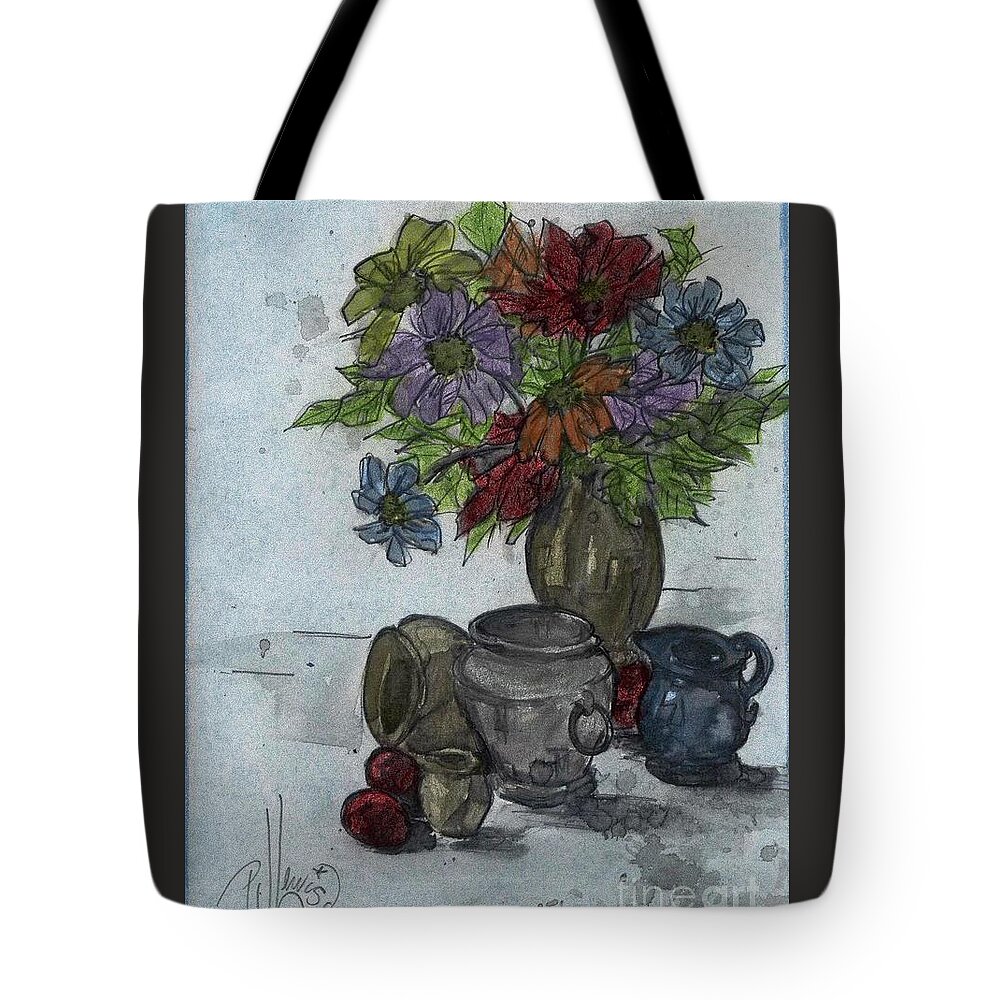Still Life Tote Bag featuring the drawing Still life at Twilight by PJ Lewis