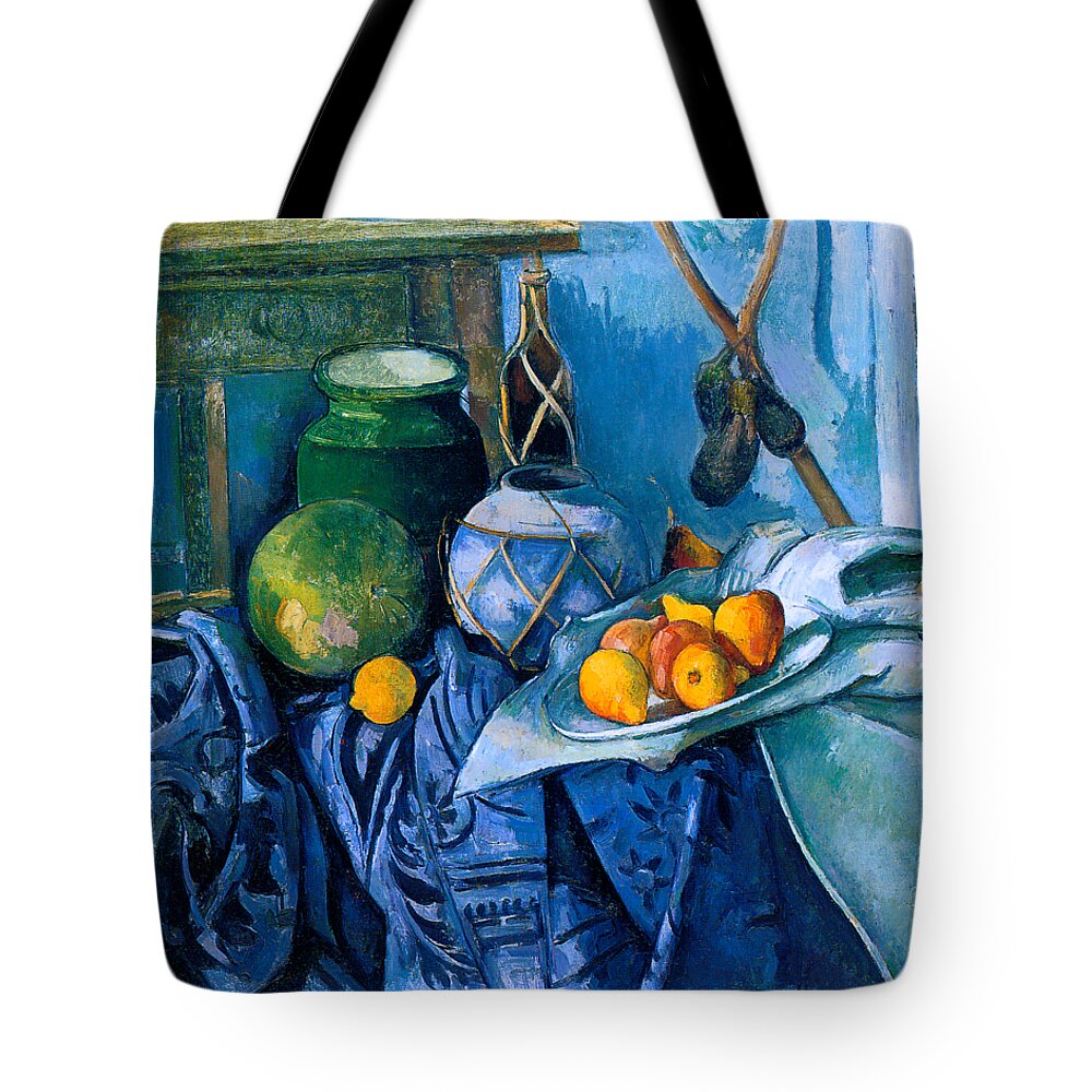 Cezanne Tote Bag featuring the painting Still Life with a Ginger Jar and Eggplants 1893 by Paul Cezanne