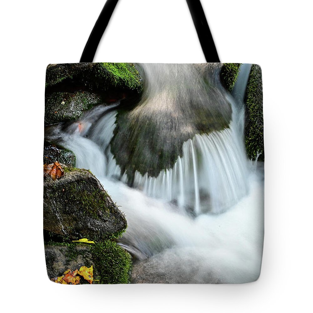 Nature Tote Bag featuring the photograph Stilled waterfall by Ed Stokes