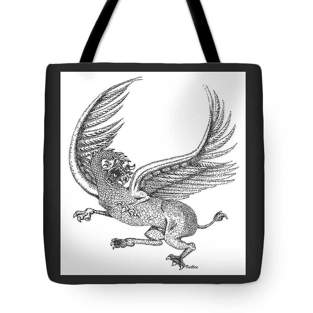 Dragon Tote Bag featuring the drawing Stipple Dragon by Vallee Johnson